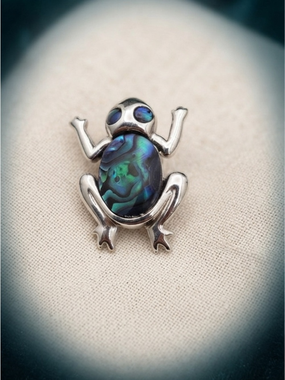 Abalone Silver Tone Frog Brooch